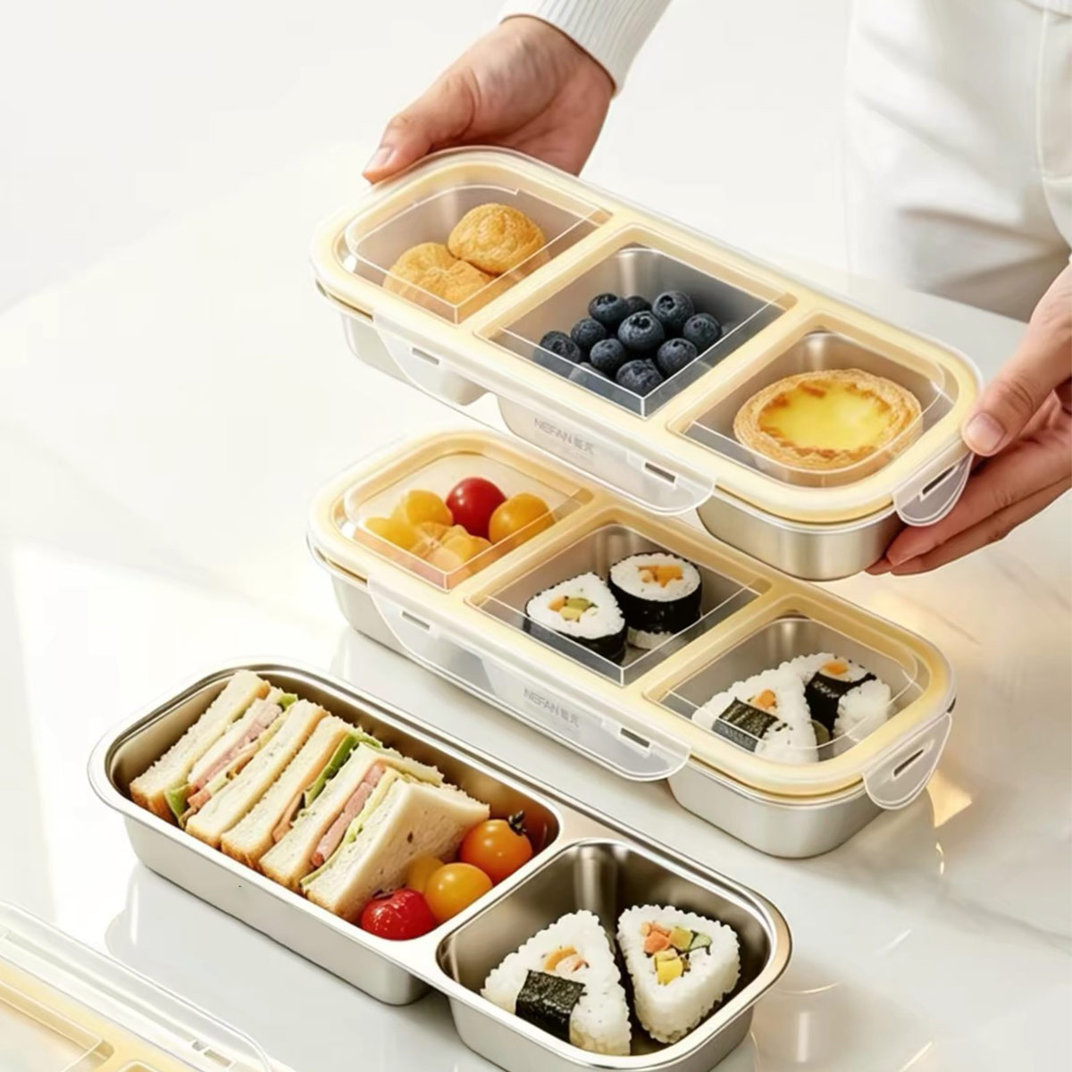 Food Storage Meals - Edelstahl-Lebensmittelbehälter mit Deckel, lebensmittelechte, dichte Lunchbox,