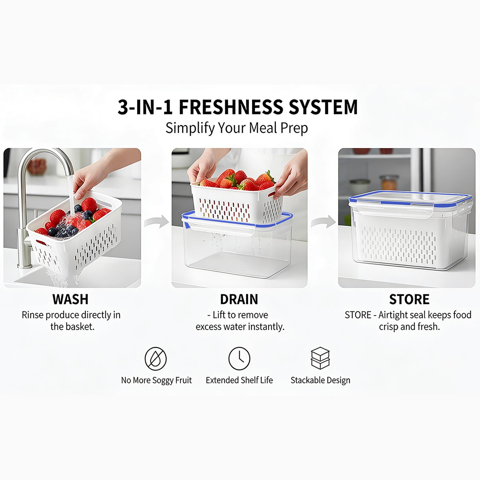 Food Storage Containers - 4-in-1-Lebensmittelbehälter, 4-in-1-transparente, auslaufsichere Behälter mit herausnehmbarem