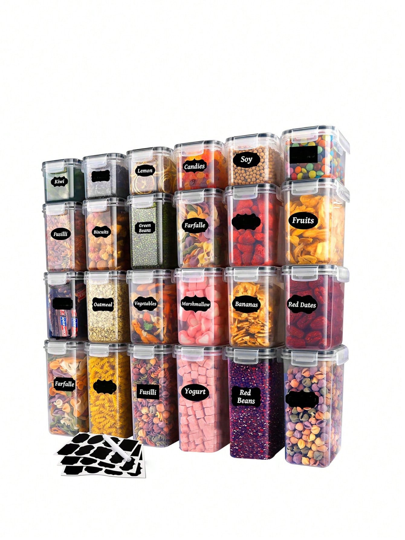 Food Storage Labels - 48 Stück luftdichte Lebensmittelbehälter mit Deckel