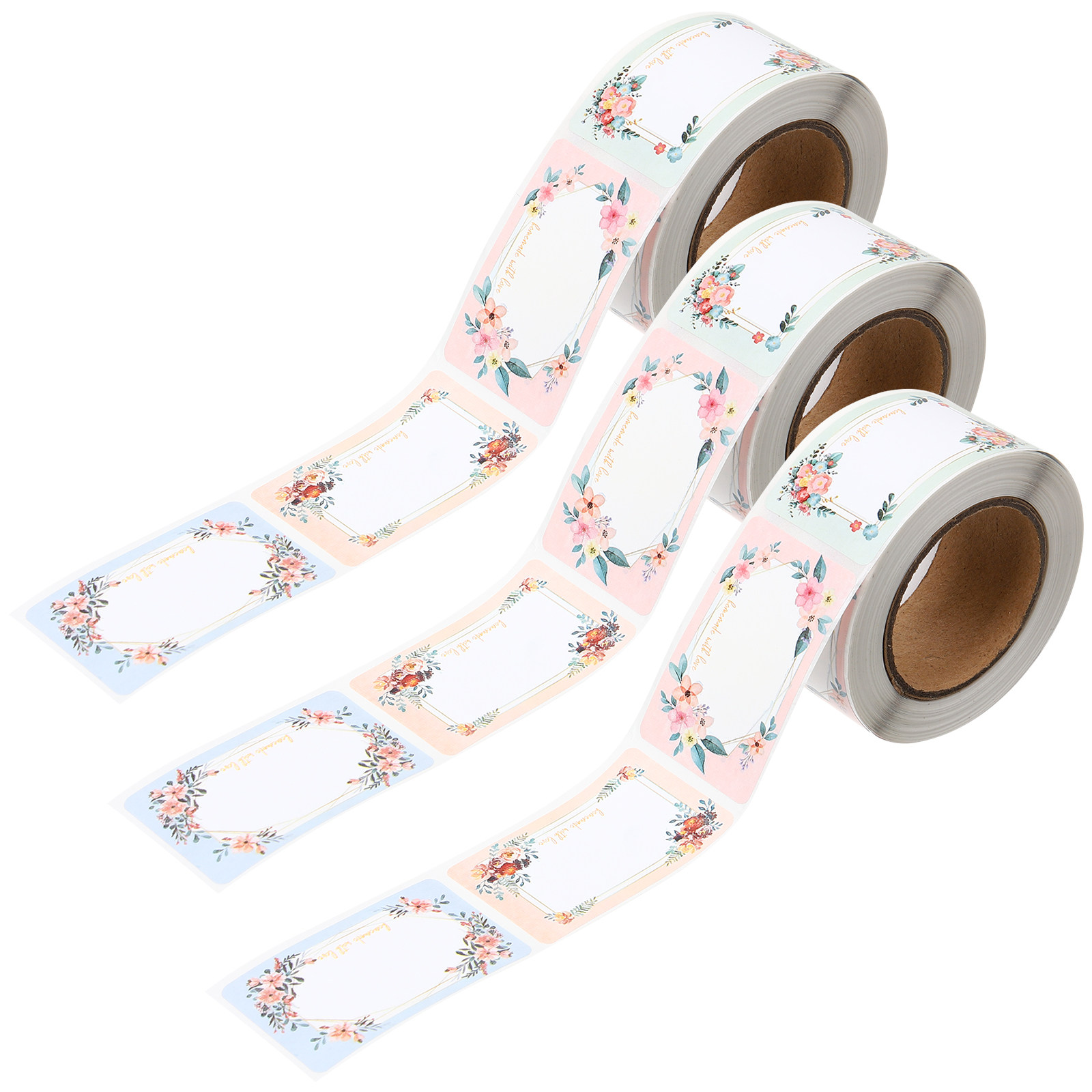 Food Storage Labels - 3 Rollen leere Namensetiketten, Blumenmuster-Flaschenetiketten, leicht