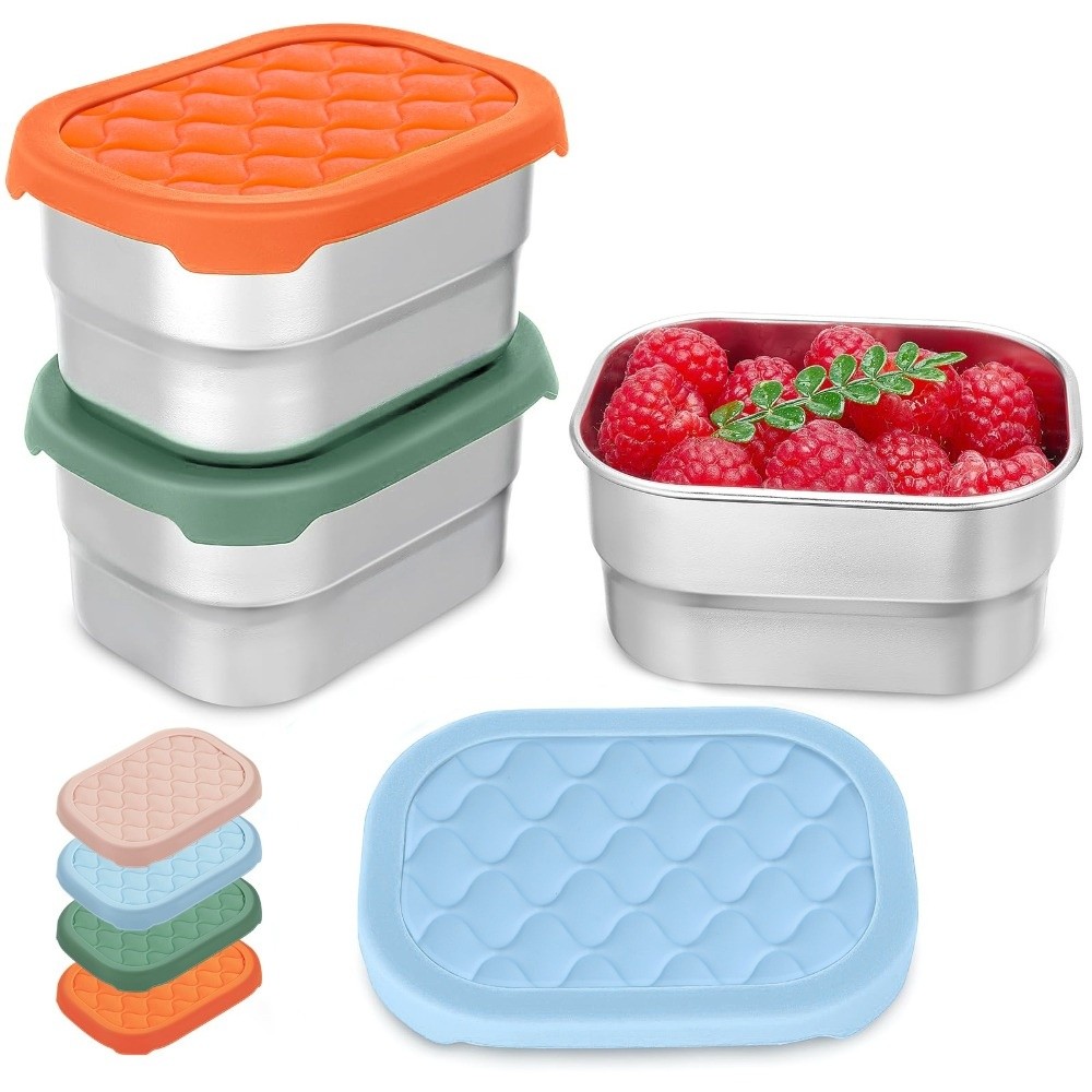Food Storage Oven Safe - Neuer Lebensmittelbehälter aus Edelstahl, stapelbarer Silikondeckel,