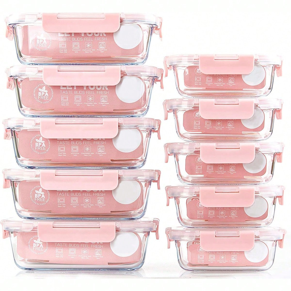 Food Storage Oven Safe - 10er-Pack Glas-Mahlzeitbehälter, Lebensmittelbehälter mit luftdichten Deckeln,