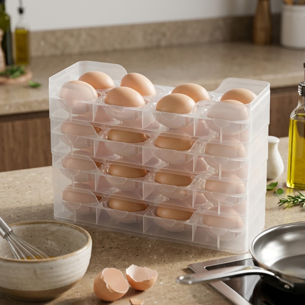 Food Storage With Dividers - Stapelbarer Eierhalter, Kühlschrank-Organizer, transparente Eieraufbewahrungsbox, Küchen-Arbeitsplatte,