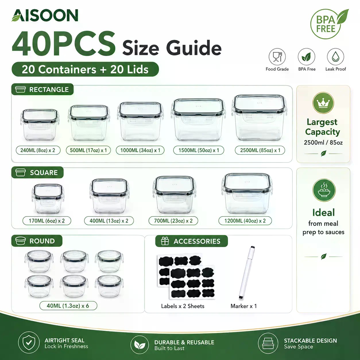 40-teiliges Set extra großer,  – Food Storage Meals Bewertung und Preis